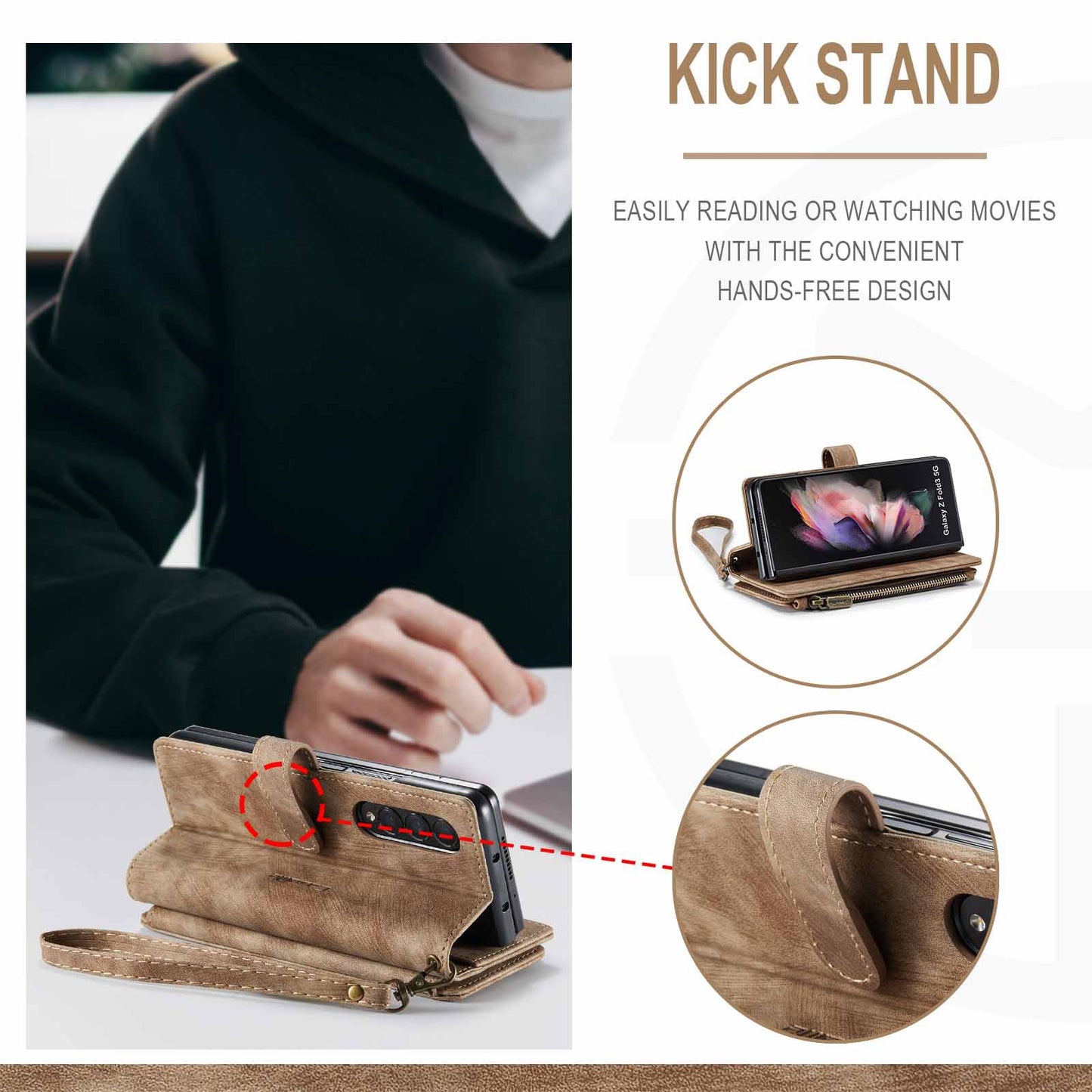 Samsung Galaxy Z Fold 3 Case - Retro Wallet with Card Slots, Magnetic Stand & Strap, Compatible with Samsung