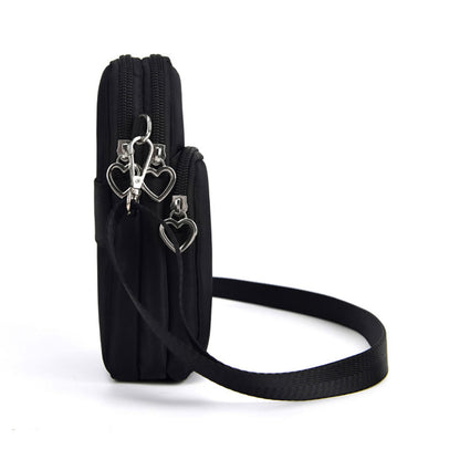 Mobile Phone Bag with Shoulder Strap in Durable Nylon and Polyester - Black