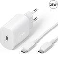 25W White Type-C Charger with Cable, Compatible with Samsung Galaxy A25 A15 A05 A05s A35 A55