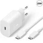 25W White Type-C Charger with Cable, Compatible with Samsung Galaxy A25 A15 A05 A05s A35 A55