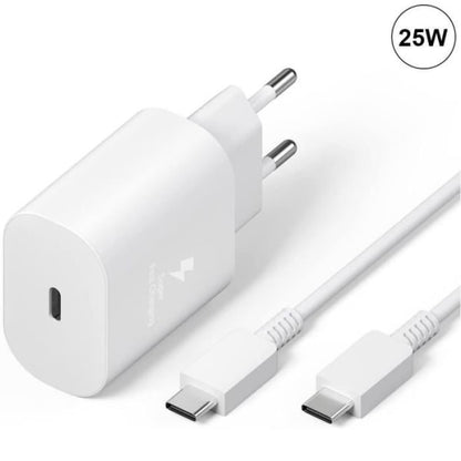 25W White Type-C Charger with Cable, Compatible with Samsung Galaxy A25 A15 A05 A05s A35 A55