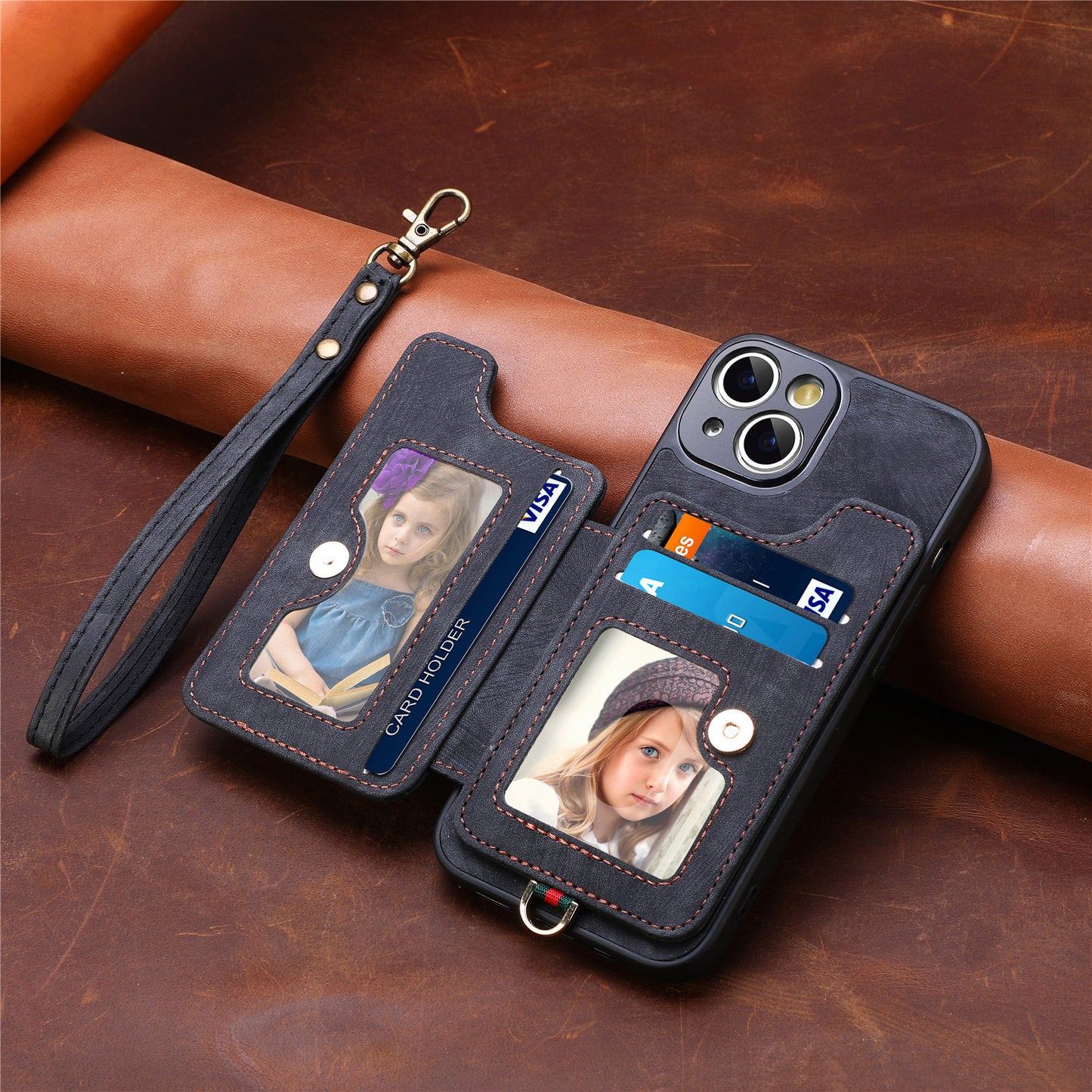 Suitable for iPhone mobile phone leather case RFID anti-theft brush ring buckle lanyard multifunctional card case Light Purple [With Leather Strap] Light Purple [With Leather Lanyard]] iPhone 11