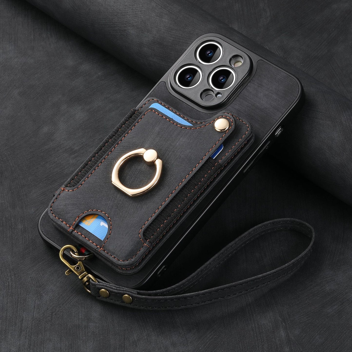 Suitable for iPhone mobile phone leather case RFID anti-theft brush ring buckle lanyard multifunctional card case Light Purple [With Leather Strap] Light Purple [With Leather Lanyard]] iPhone 11