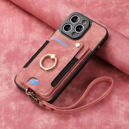 Suitable for iPhone mobile phone leather case RFID anti-theft brush ring buckle lanyard multifunctional card case Light Purple [With Leather Strap] Light Purple [With Leather Lanyard]] iPhone 11