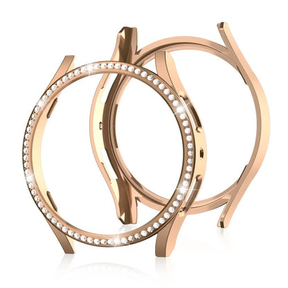 Compatible with Samsung Galaxy Watch 6 5 4 40mm Case PC Single Row Diamond-Coated Shiny Protection Rose Gold Galaxy Watch6 40mm