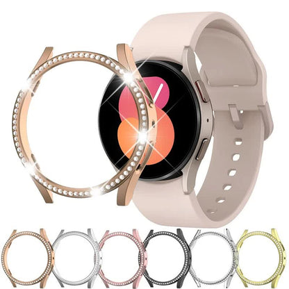 Compatible with Samsung Galaxy Watch 6 5 4 40mm 44mm Case PC Single Row Diamond-Coated Shiny Protection Bumper Without Glass Clear Galaxy Watch6 40mm