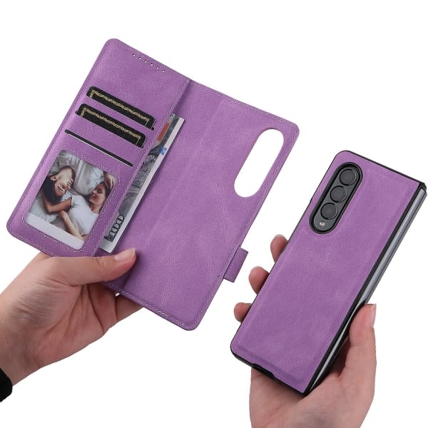 Full Protective Magnetic Leather Case Compatible with Samsung Galaxy Z Fold 3 with Card Slot Stand. Blue