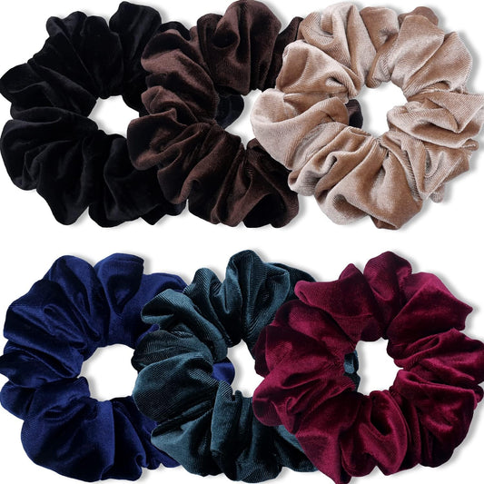 Extra Large Scrunchies for Women with Thick Hair, Premium Velvet Large Scrunchie, Soft Twists Ponytail Holder Hair Accessories, 6 Pack