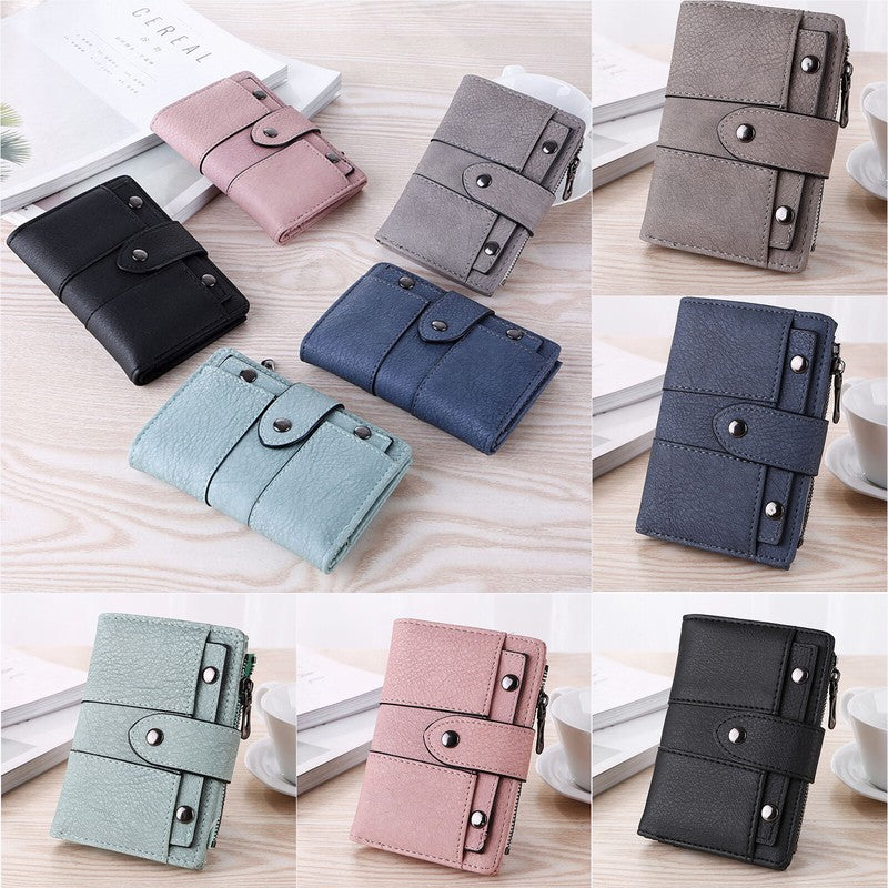 The New Trendy Foldable Small Wallet Women Leather Card Holder Wallet Light Green