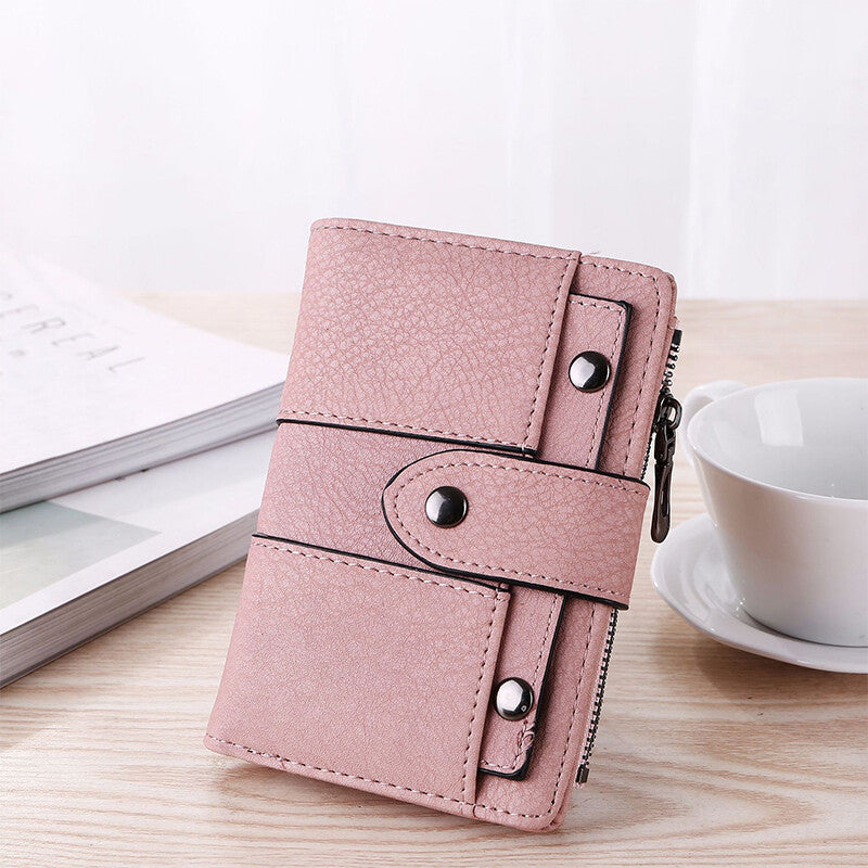 The New Trendy Foldable Small Wallet Women Leather Card Holder Wallet Light Green
