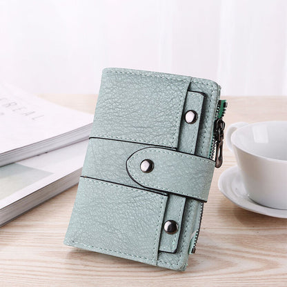 The New Trendy Foldable Small Wallet Women Leather Card Holder Wallet Light Green