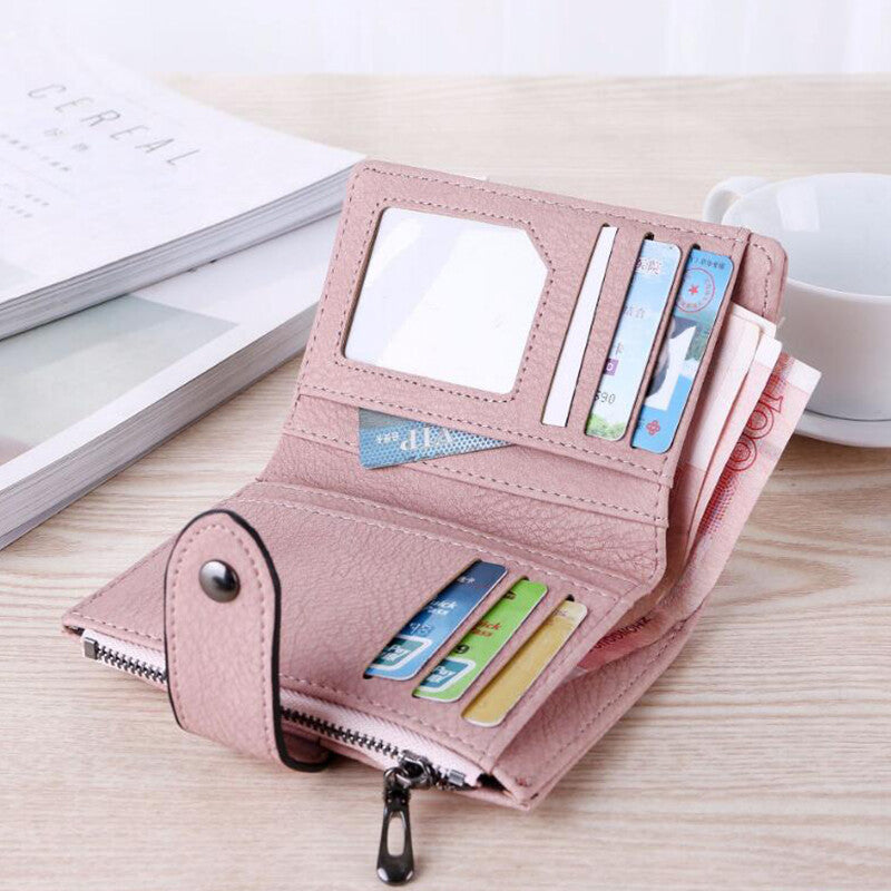 The New Trendy Foldable Small Wallet Women Leather Card Holder Wallet Light Green