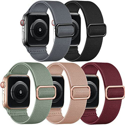 5-pack Nylon Stretch Band Compatible with Apple Watch 42mm 44mm 45mm Women Men, Fabric Elastic Bracelet Solo Loop Band for iWat—max
