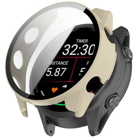 For Garmin Forerunner 970 Watch Case WANLONFENG PC Frame Protection with Tempered Glass Screen Protector - White White