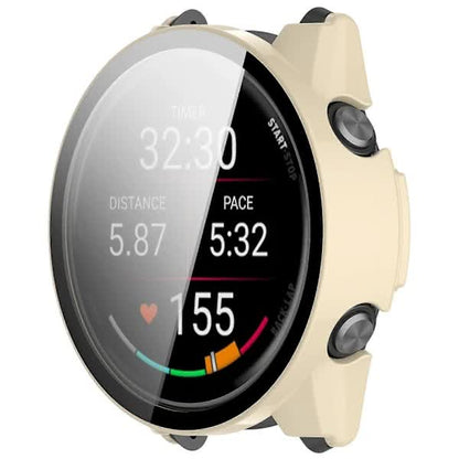 For Garmin Forerunner 970 Watch Case WANLONFENG PC Frame Protection with Tempered Glass Screen Protector - White White