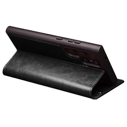 Compatible with Samsung Galaxy S24 Ultra Mobile Case Wallet Case Flip Stand Phone Protection Genuine Leather Black