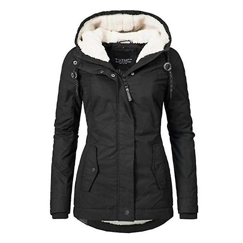 Waterproof Warm Winter Jacket with Hood, Thick Fleece Lined Cotton Jacket for Women - yujia Black XXXXL
