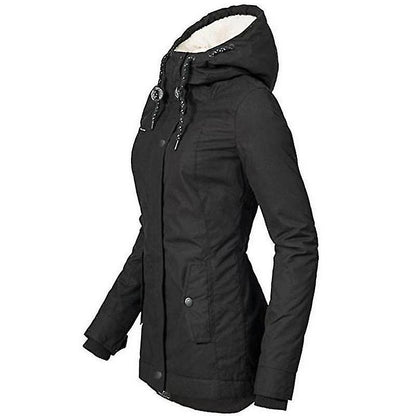 Waterproof Warm Winter Jacket with Hood, Thick Fleece Lined Cotton Jacket for Women - yujia Black XXXXL