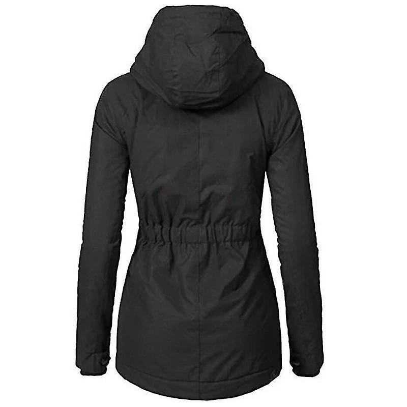 Waterproof Warm Winter Jacket with Hood, Thick Fleece Lined Cotton Jacket for Women - yujia Black XXXXL
