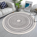 Grey Round Woven Cotton Rug with Fringes 120cm Washable Absorbent Rug Moroccan Style Print 120*120CM—yux 120*120CM