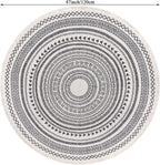 Grey Round Woven Cotton Rug with Fringes 120cm Washable Absorbent Rug Moroccan Style Print 120*120CM—yux 120*120CM