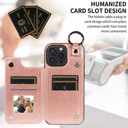 SKALO iPhone 16 Pro Max PU Leather Card Holder with Ring Case - Rose Gold Pink gold_yux