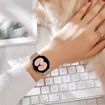 Compatible with Samsung Galaxy Watch 4 5 6 Bracelet Case 40mm 44mm Mesh Loop Stainless Steel Strap Bling Case Gold Set watch6 40mm