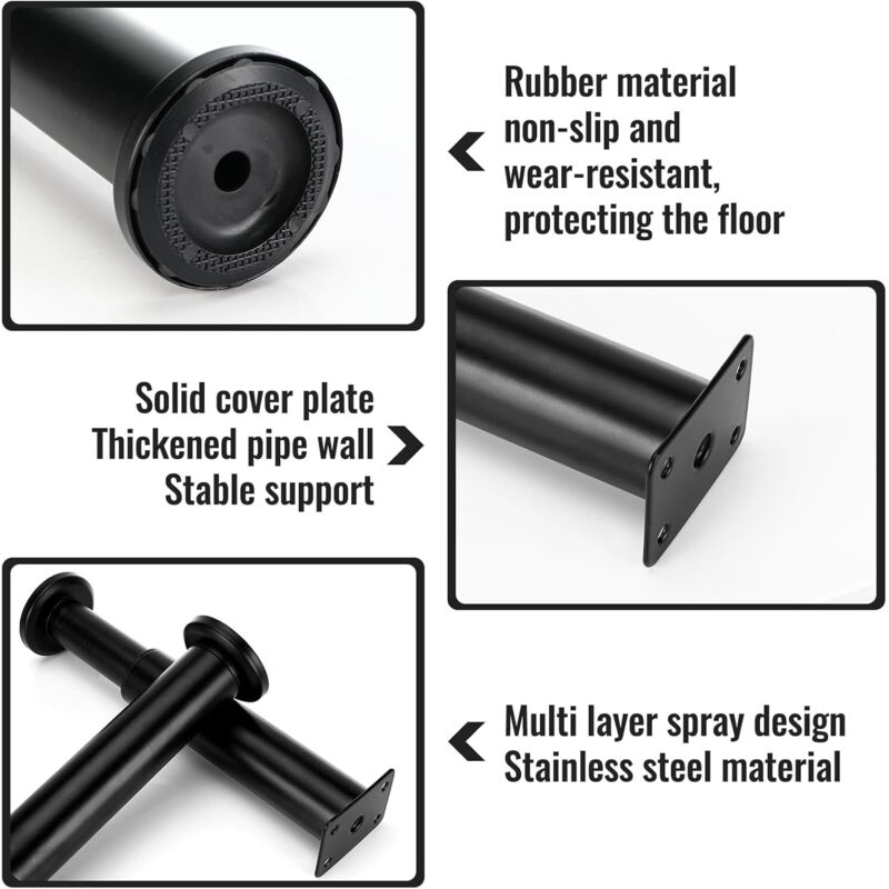 pcs Furniture Legs, 18-30 cm Adjustable Furniture Legs with 18 pcs Screws, Metal Bathroom Cabinet Feet for Sofa Cabinet Table Leg Chair - Black