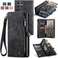 2-in-1 Detachable Wallet Case for iPhone 16 & Samsung, Retro Leather Flip Case with Card Holder & Magnetic Zipper Black Black 三星S25