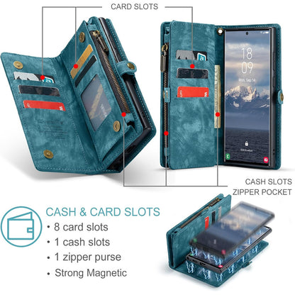 2-in-1 Detachable Wallet Case for iPhone 16 & Samsung, Retro Leather Flip Case with Card Holder & Magnetic Zipper Black Black 三星S25