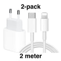 2pcs Fast Charger with USB-C to Lightning Adapter 20W, 2m Cable White