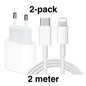 2pcs Fast Charger with USB-C to Lightning Adapter 20W, 2m Cable White