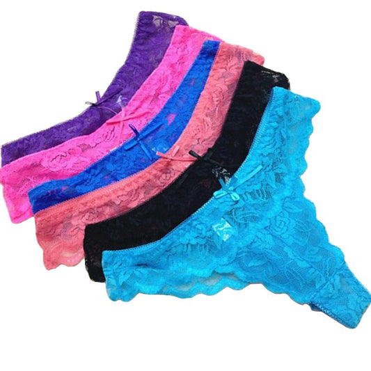 12-pack Thong Lace Panties in 6 Colors, S