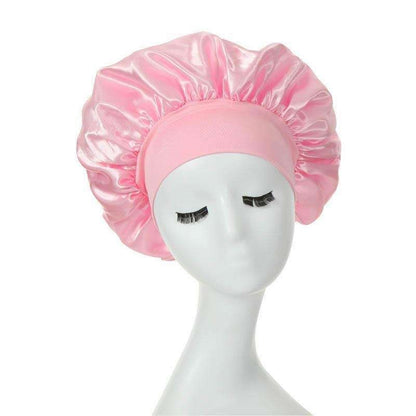 Pink satin sleep cap, bonnet for hair protection