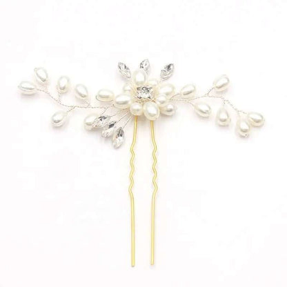 White Pearl Flower Wedding Hairpin