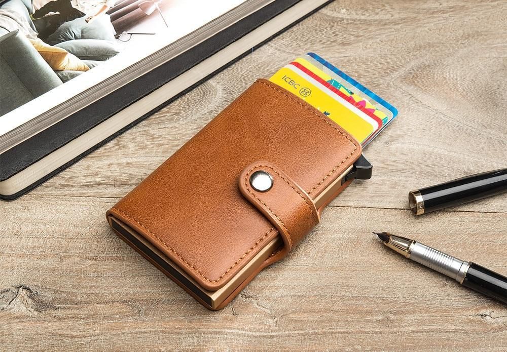 5 Cards Wallet Card Holder with RFID NFC Protection, Light brown