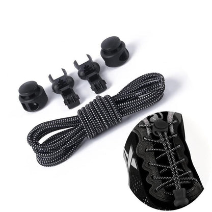 2 Elastic Lace Shoes with Drawstring, Black