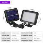 Outdoor Solar Light with 56 LED Motion Sensor IP65 Waterproof 120 Degree Solar Garden Light with Cable, 5m