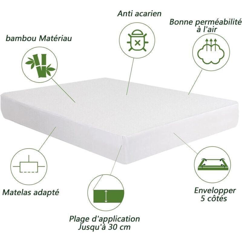 Waterproof Mattress Protector, Soft, Breathable, Anti-Mite, Deep Pocket, Hypoallergenic Mattress Pad, 140 x 200 cm, 30 cm