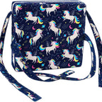 Toddler Booster Seat Cushion, Foam Chair Riser With Adjustable Safety Straps And Washable Polyester Cover, Unicorn Print Blue, 8 cm, 32 x 32 cm