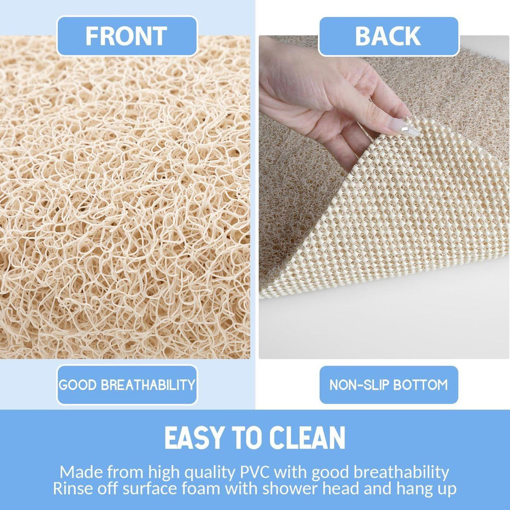 Non Slip Shower Mat PVC Loofah Foot Scrubber With Drainage Holes Fast Drying Bathroom Tub Floor Mat Beige, 24 x 16 in