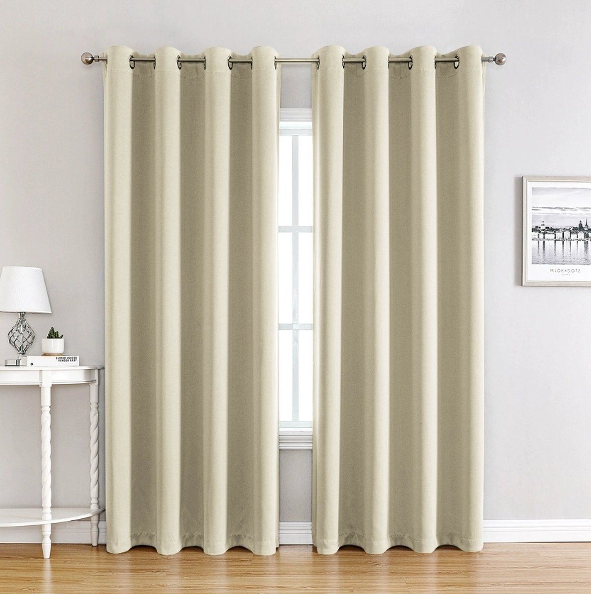 1 Panel Beige Blackout Curtain Panel With Grommets, Thermal Insulating Microfiber Drapes For Bedroom And Office, 100 x 250 cm