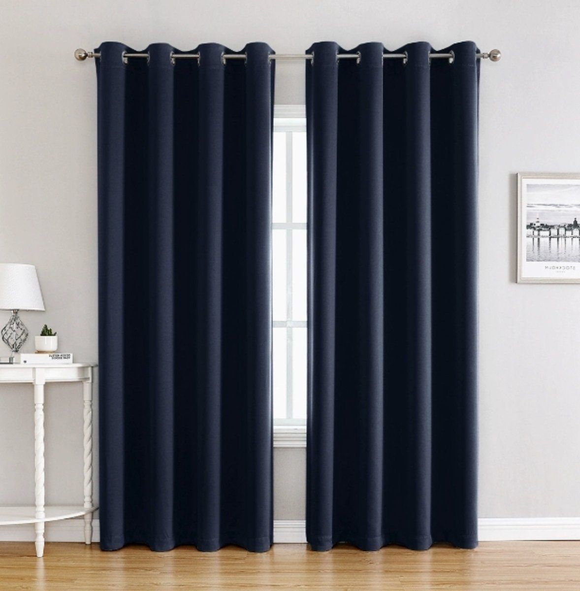 1 Piece Navy Blue Blackout Curtain Panel With Grommets, Thermal Insulated Light Blocking Window Drapes For Bedroom Office, 100 x 250 cm