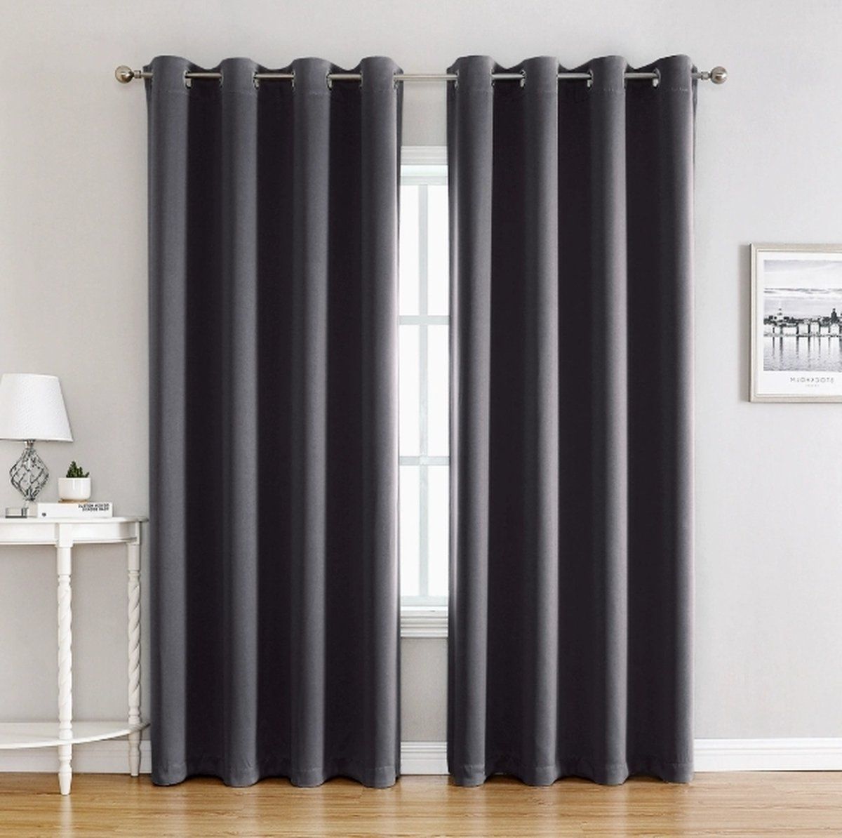 1 Panel Dark Gray Blackout Curtain Panel With Grommets, Thermal Insulated Microfiber Window Drapes For Bedroom And Office, 100 x 250 cm
