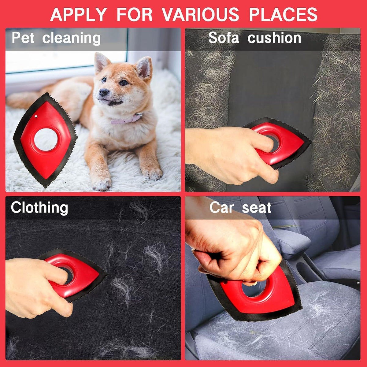 Pet Hair Remover Four Cleaning Modes Red for Carpets and Sofas