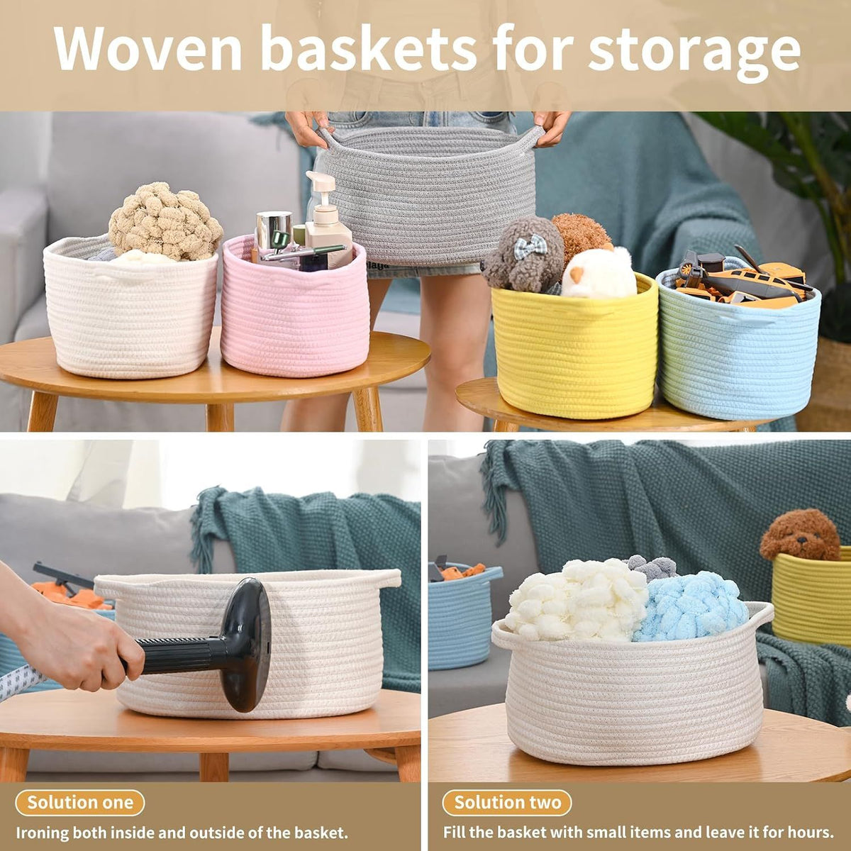 1 Piece Cotton Rope Basket with Handles Black, 30 x 20 x 12 cm