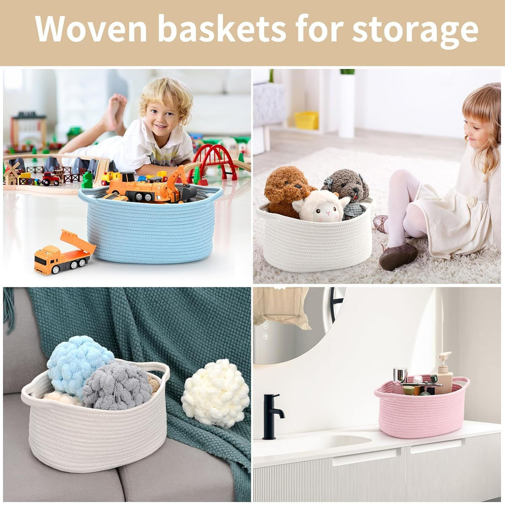 1 Piece Cotton Rope Basket with Handles Red, 30 x 20 x 12 cm
