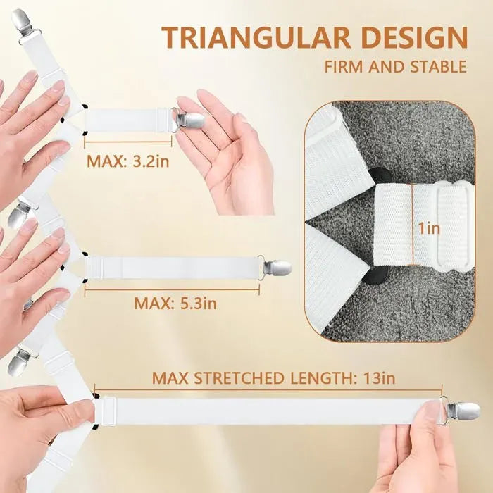 4 Pack Adjustable Sheet Straps with L Clips