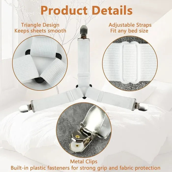 4 Pack Adjustable Sheet Straps with L Clips