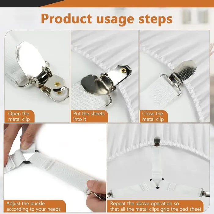 4 Pack Adjustable Sheet Straps with L Clips